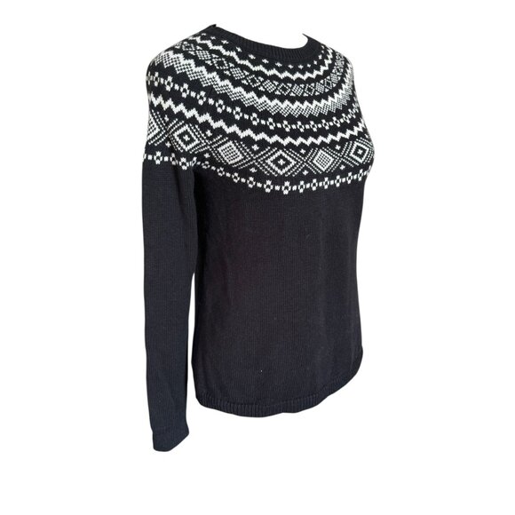Talbots black and white Fair Isle crewneck pullover long sleeve sweater size PS - Picture 2 of 8